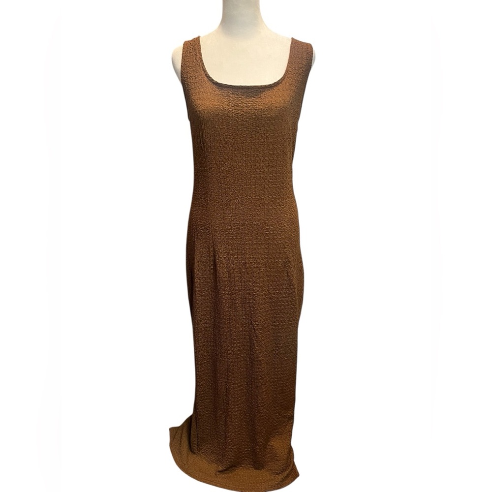 Brown Square Neck Maxi Tank Top Fitted Dress - Medium